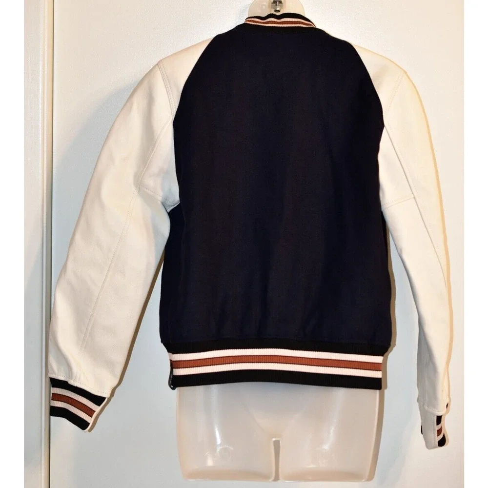 COACH 4 Riverdale Varsity Jacket White Leather Navy Bomber Ice Cream Patch Rare